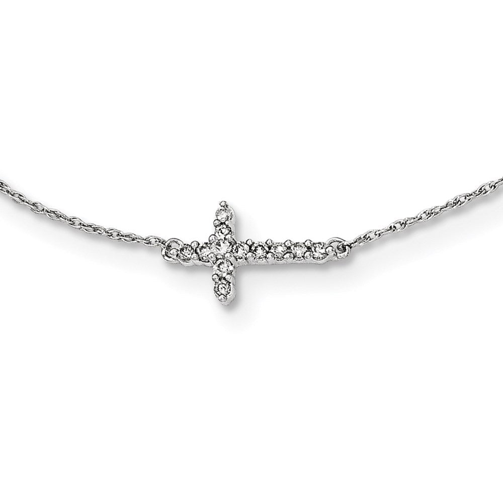 14K Weißgold Echt Diamant Kreuz 18 Zoll Halskette