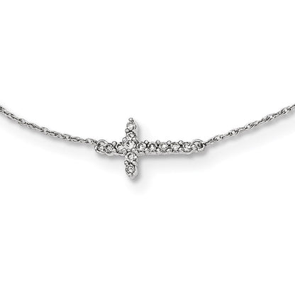 14K Weißgold Echt Diamant Kreuz 18 Zoll Halskette