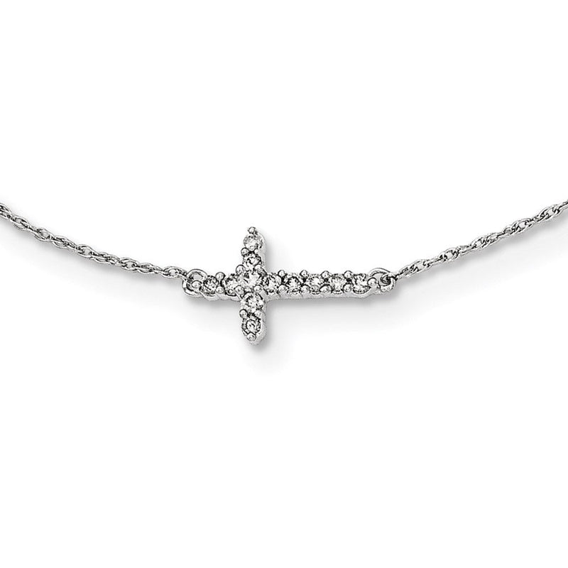 14K Weißgold Echt Diamant Kreuz 18 Zoll Halskette