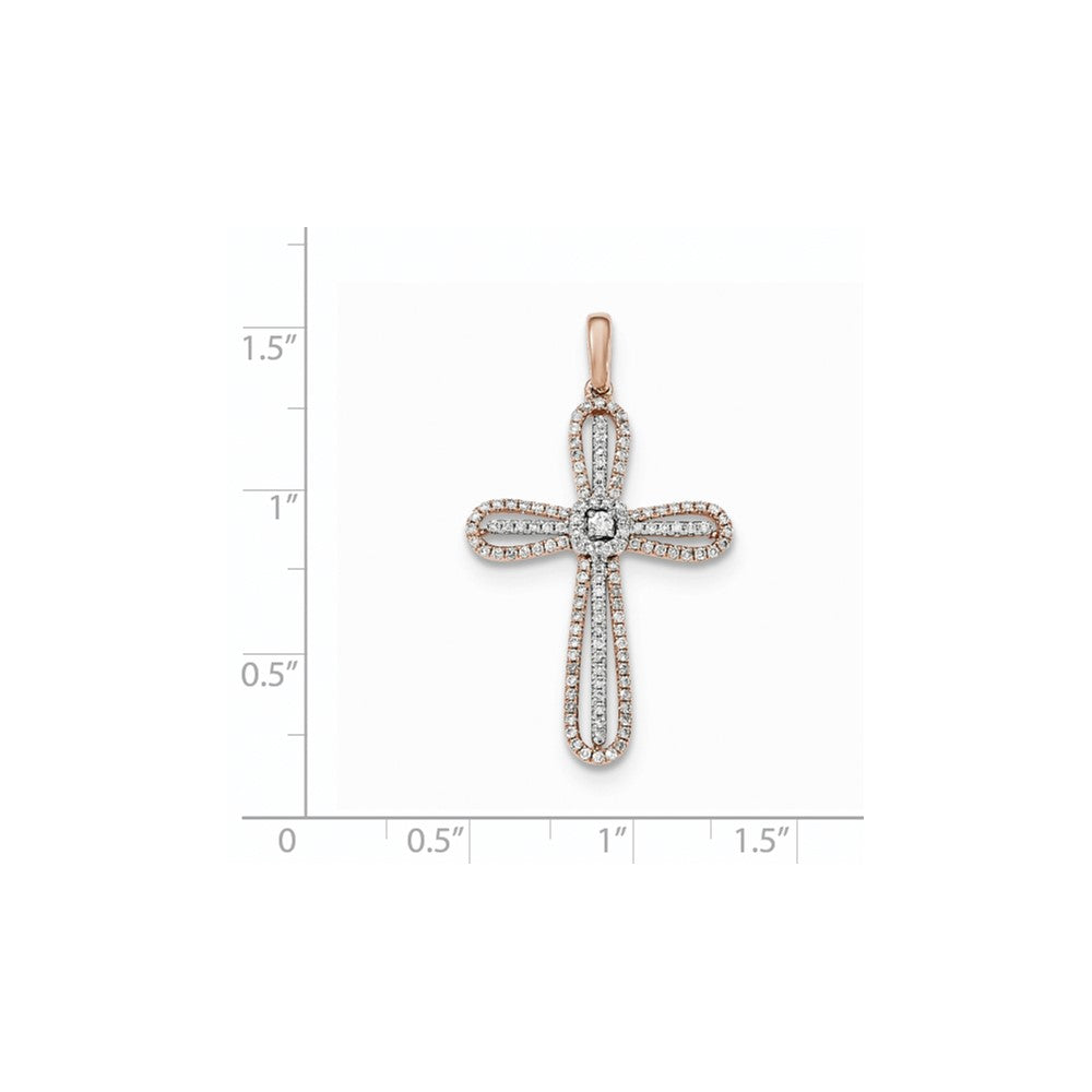 14K Weiß- und Roségold Kreuzanhänger mit echtem Diamant