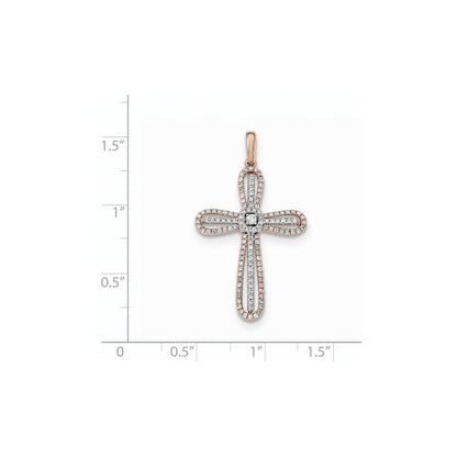 14K Weiß- und Roségold Kreuzanhänger mit echtem Diamant