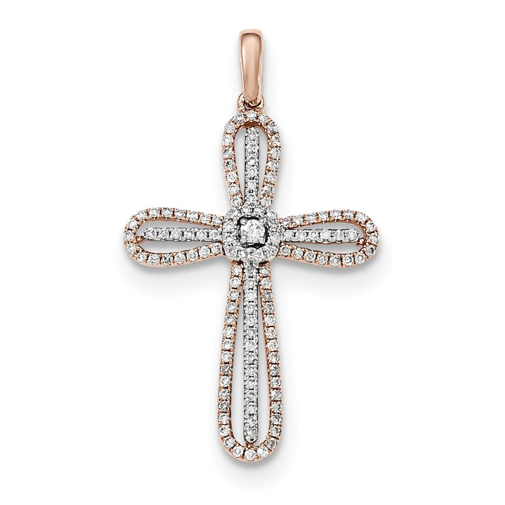 14K Weiß- und Roségold Kreuzanhänger mit echtem Diamant