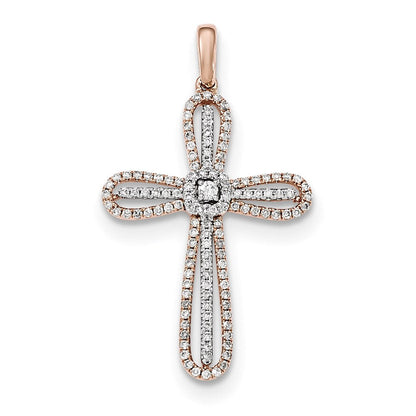 14K Weiß- und Roségold Kreuzanhänger mit echtem Diamant