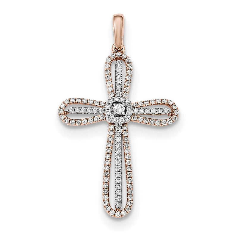 14K Weiß- und Roségold Kreuzanhänger mit echtem Diamant