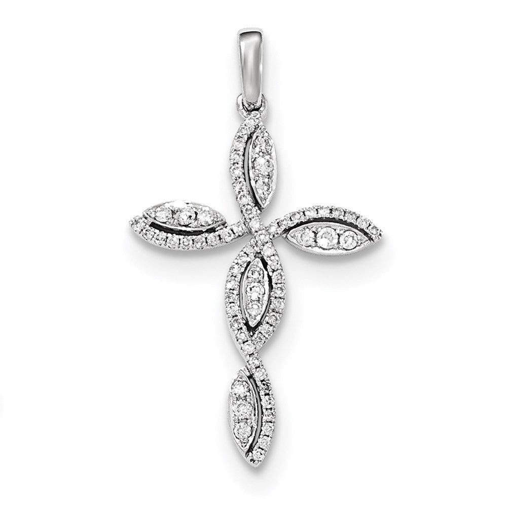 14K Weißgold Diamant-Kreuz-Anhänger mit gedrehtem Design