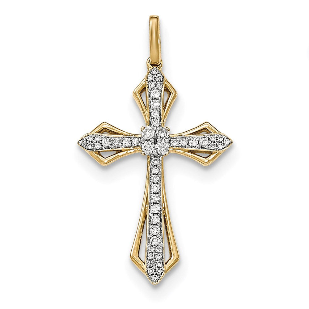 14K Gelbgold Echter Diamant Kreuz-Anhänger