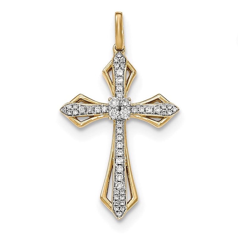 14K Gelbgold Echter Diamant Kreuz-Anhänger