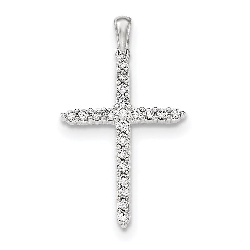 14K Weißgold Kreuzanhänger mit poliertem echtem Diamant