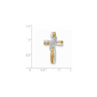 14K Gelbgold Kreuzanhänger mit echten Diamanten und Rhodium-Akzenten