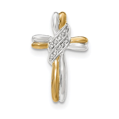 14K Gelbgold Kreuzanhänger mit echten Diamanten und Rhodium-Akzenten