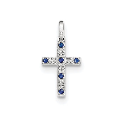 14K Weißgold Kreuzanhänger mit echten Diamanten und Saphiren