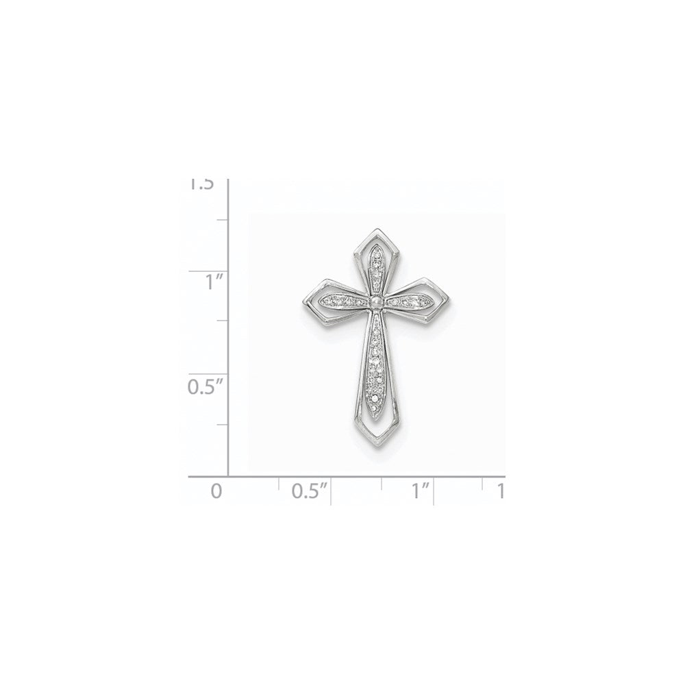 14K Weißgold Polierter Kreuz-Gleitanhänger mit Echtdiamant