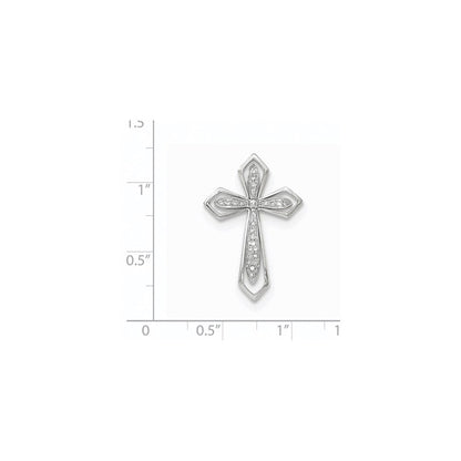 14K Weißgold Polierter Kreuz-Gleitanhänger mit Echtdiamant