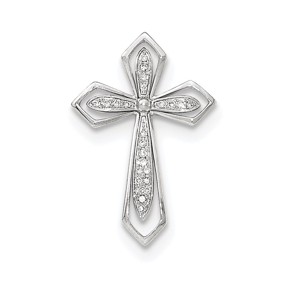14K Weißgold Polierter Kreuz-Gleitanhänger mit Echtdiamant