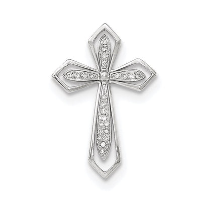 14K Weißgold Polierter Kreuz-Gleitanhänger mit Echtdiamant