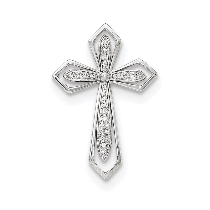 14K Weißgold Polierter Kreuz-Gleitanhänger mit Echtdiamant