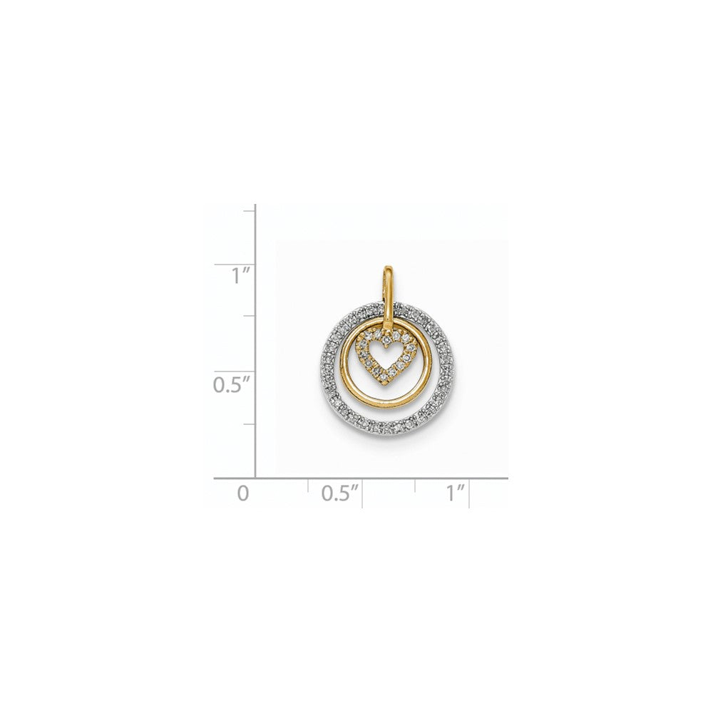 14K Bicolor Gold Echt Diamant Herz und Ring Inside Rund Kette Anhänger