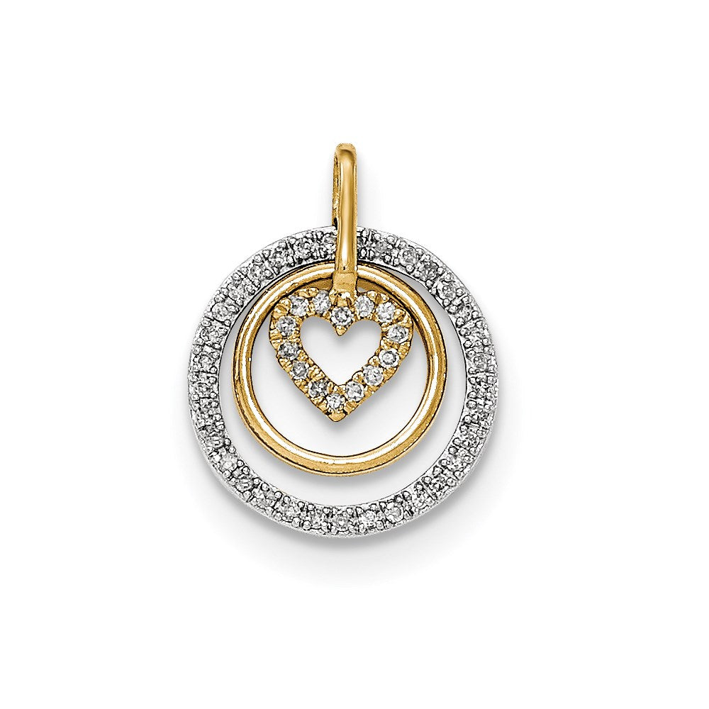 14K Bicolor Gold Echt Diamant Herz und Ring Inside Rund Kette Anhänger