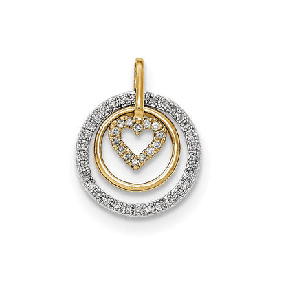 14K Bicolor Gold Echt Diamant Herz und Ring Inside Rund Kette Anhänger