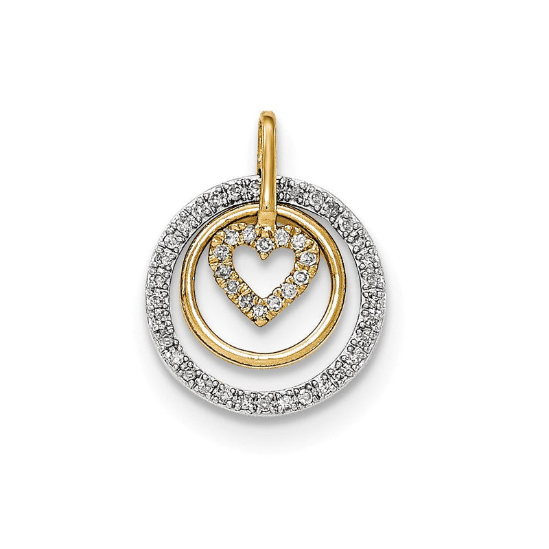 14K Bicolor Gold Echt Diamant Herz und Ring Inside Rund Kette Anhänger