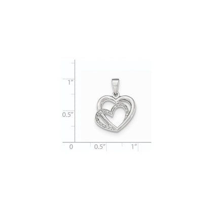 14K Weißgold polierter Anhänger mit echten Diamantherzen