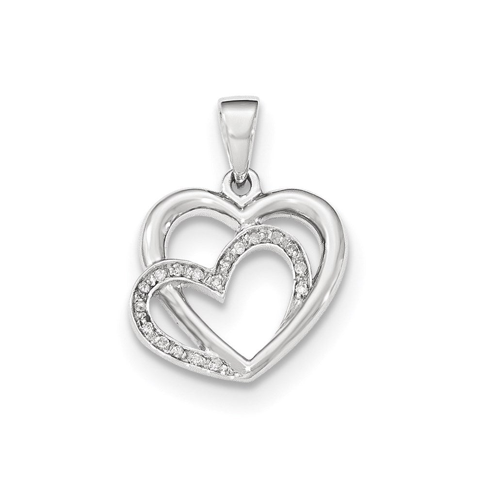 14K Weißgold polierter Anhänger mit echten Diamantherzen
