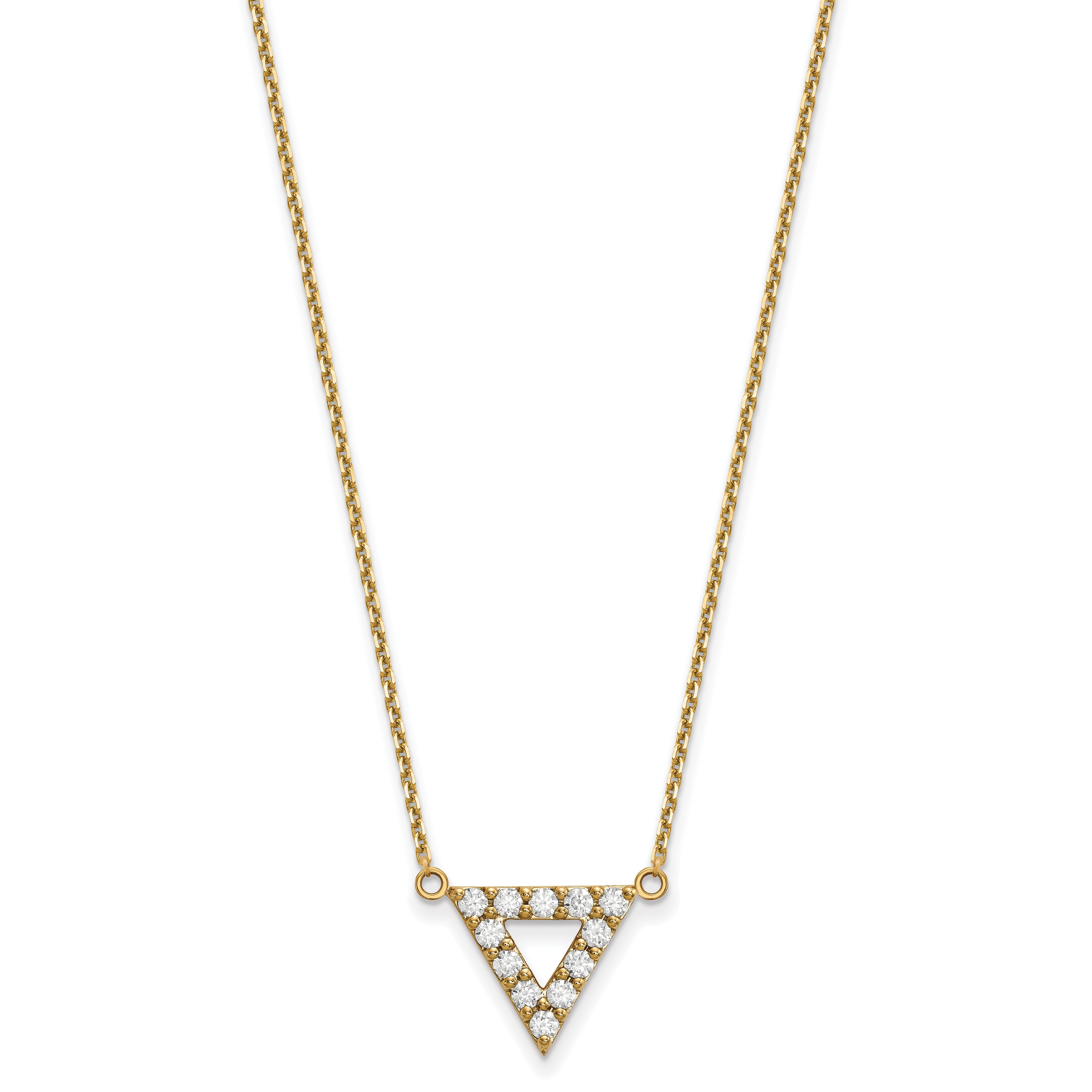 14K Gelbgold Aaa Qualität Echt Diamant 13mm Dreieck Halskette