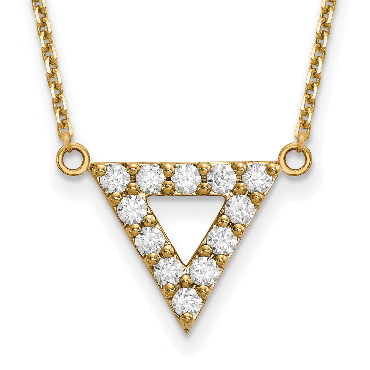 14K Gelbgold Aaa Qualität Echt Diamant 13mm Dreieck Halskette