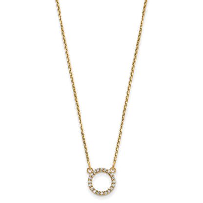 14K Gelbgold Echt Diamant Offen Kreis Halskette