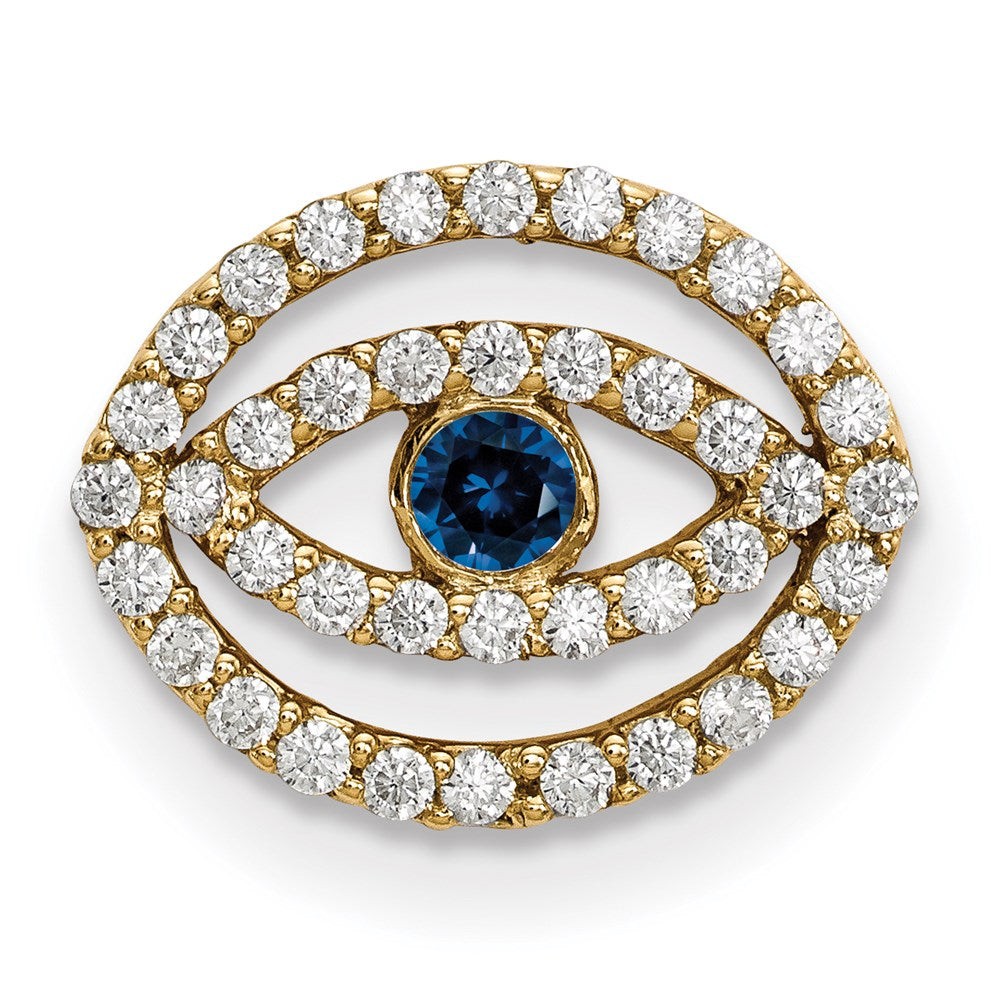 14K Gelbgold Kleiner Diamant- und Saphir-Halo-Nazar-Anhänger