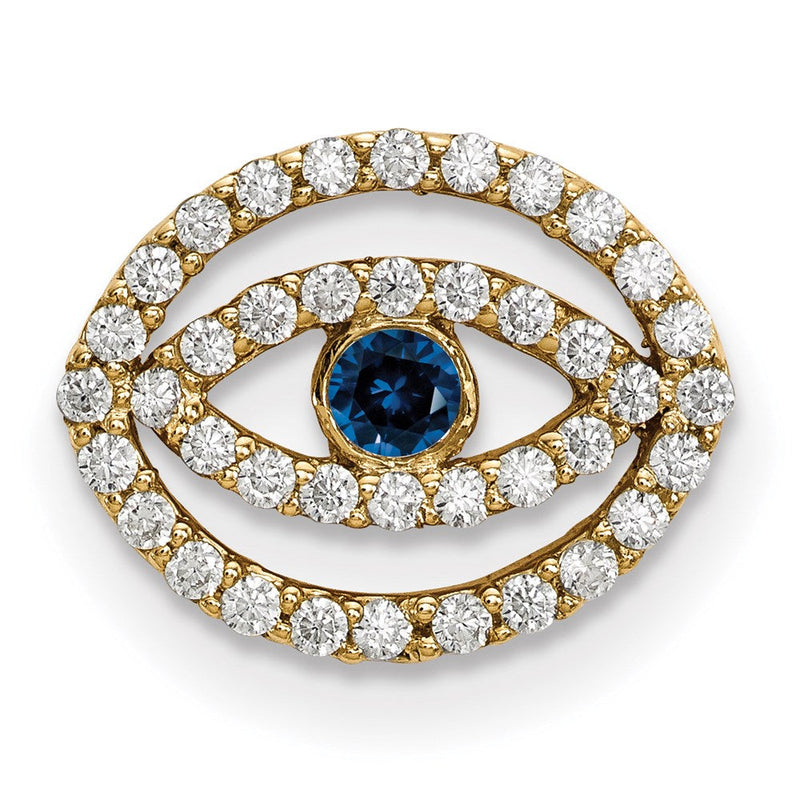 14K Gelbgold Kleiner Diamant- und Saphir-Halo-Nazar-Anhänger