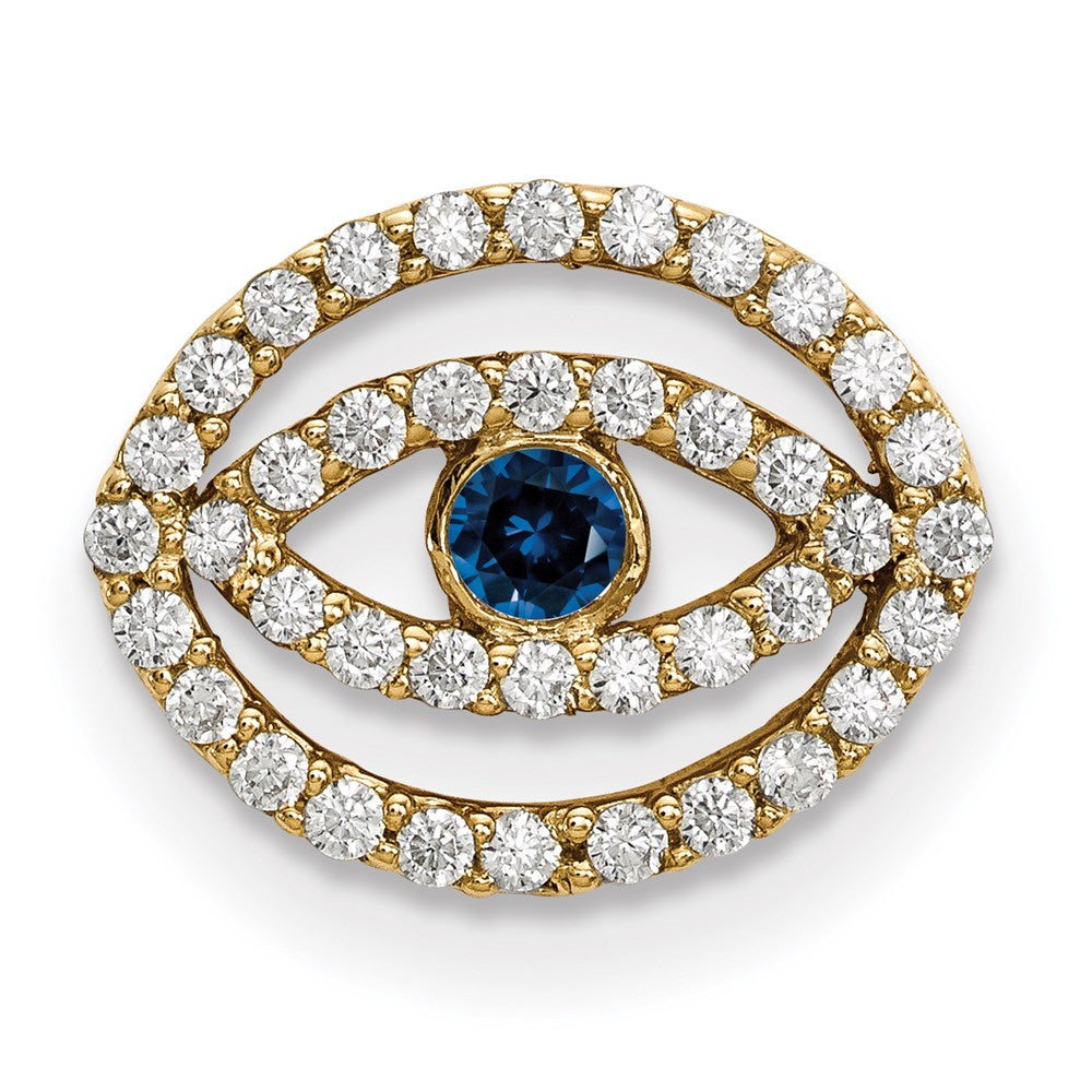 14K Gelbgold Kleiner Diamant- und Saphir-Halo-Anhänger „Böser Blick“