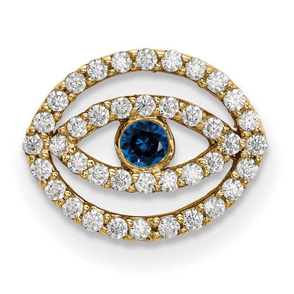 14K Gelbgold Kleiner Diamant- und Saphir-Halo-Anhänger „Böser Blick“