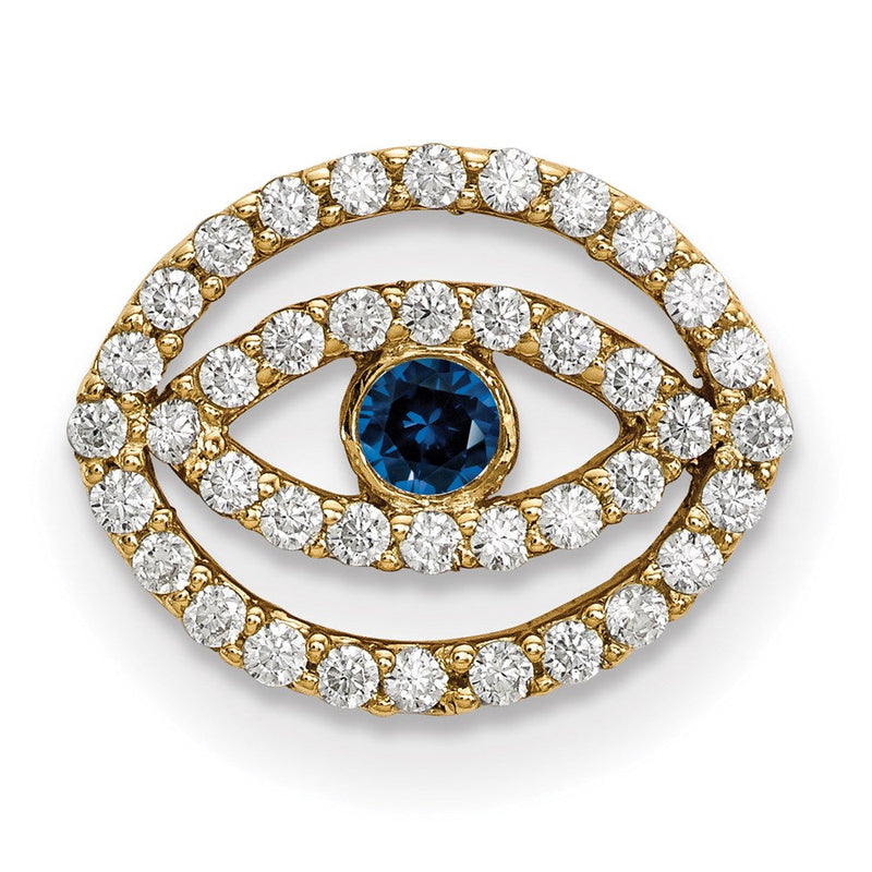 14K Gelbgold Kleiner Diamant- und Saphir-Halo-Anhänger „Böser Blick“
