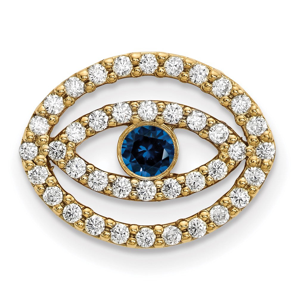 14 Karat Gelbgold Anhänger „Böses Auge“ mit Diamant und Saphir im Halo-Design, mittelgroß