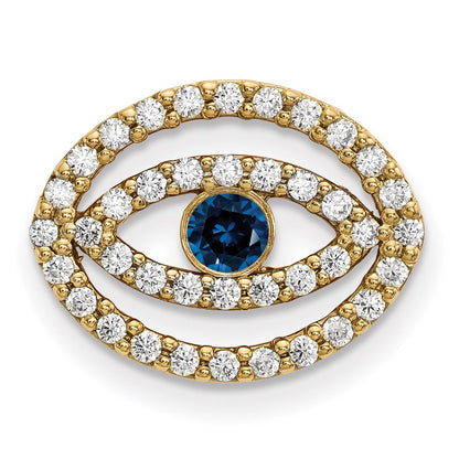 14 Karat Gelbgold Anhänger „Böses Auge“ mit Diamant und Saphir im Halo-Design, mittelgroß
