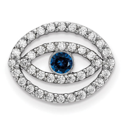 14K Weißgold Mittelgroßer Böser-Blick-Anhänger mit Diamant- und Saphir-Halo