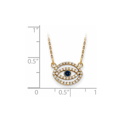 14ky Klein Halskette Diamant und Saphir Gold Heiligenschein Böse Auge