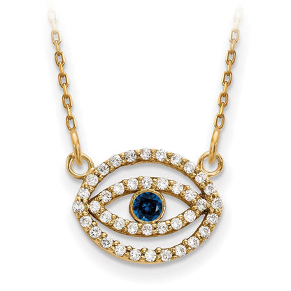 14ky Klein Halskette Diamant und Saphir Gold Heiligenschein Böse Auge