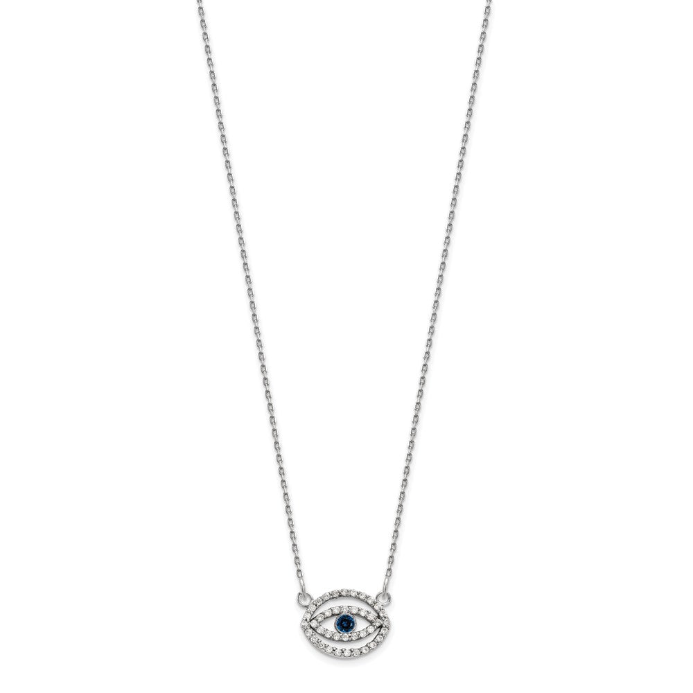 14K Weißgold Klein Halskette Diamant und Saphir Gold Heiligenschein Böse Auge