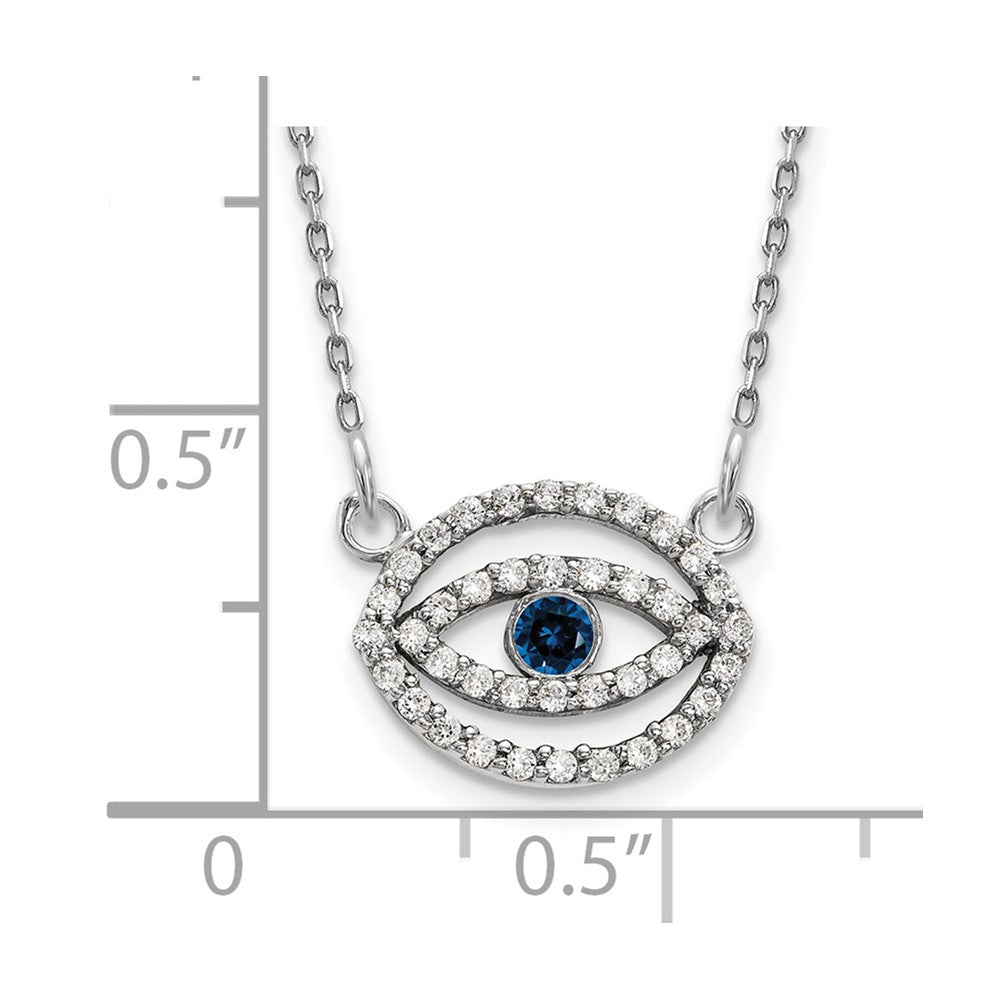 14K Weißgold Klein Halskette Diamant und Saphir Gold Heiligenschein Böse Auge