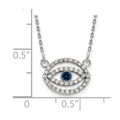 14K Weißgold Klein Echt Diamant und Saphir Heiligenschein Böse Auge Halskette