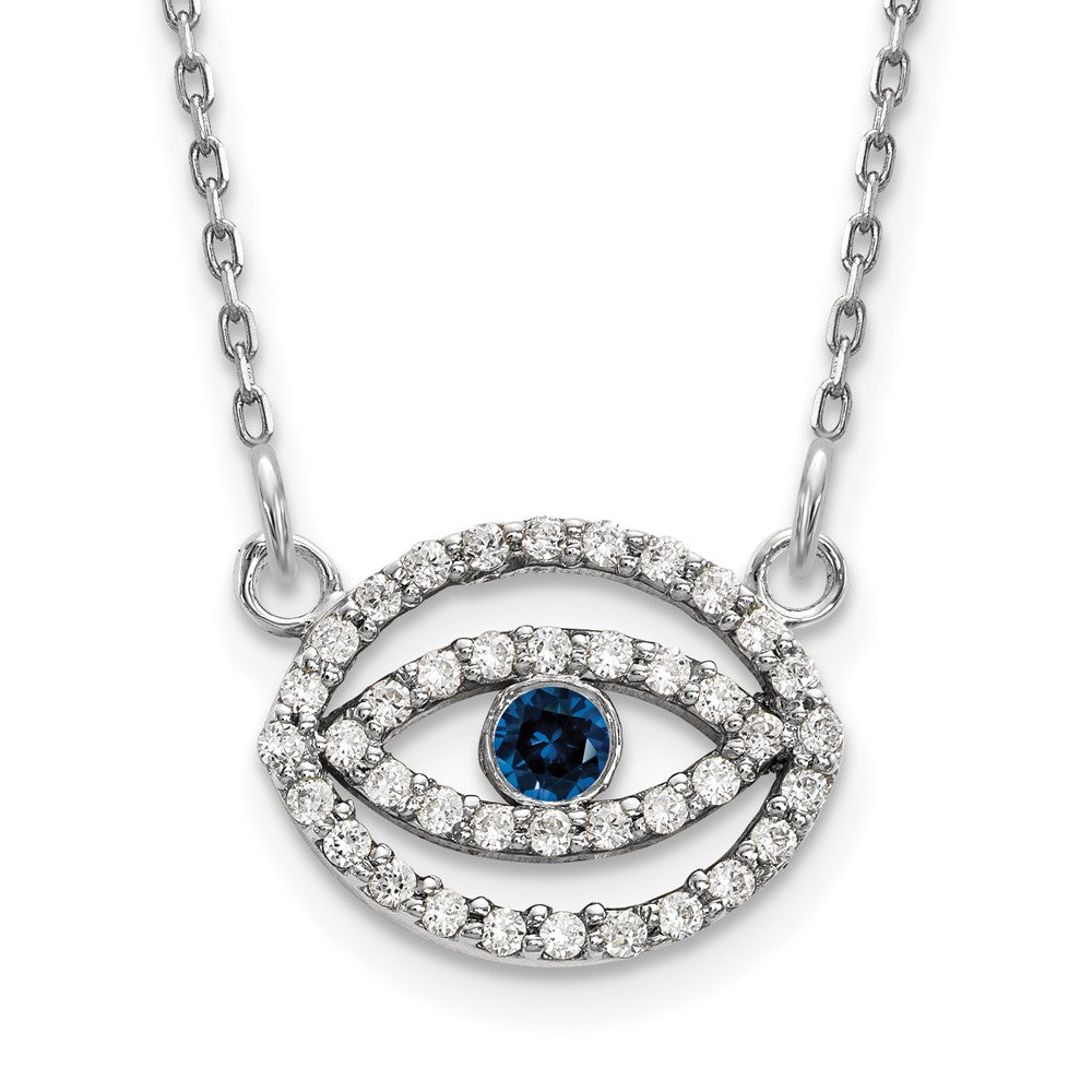 14K Weißgold Klein Halskette Diamant und Saphir Gold Heiligenschein Böse Auge