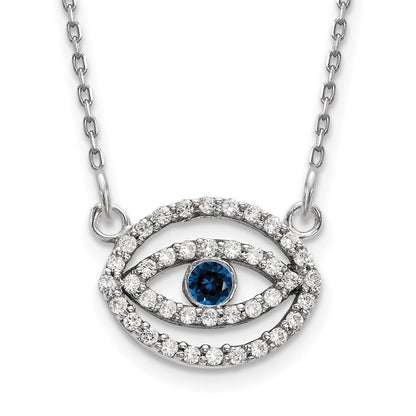 14K Weißgold Klein Halskette Diamant und Saphir Gold Heiligenschein Böse Auge