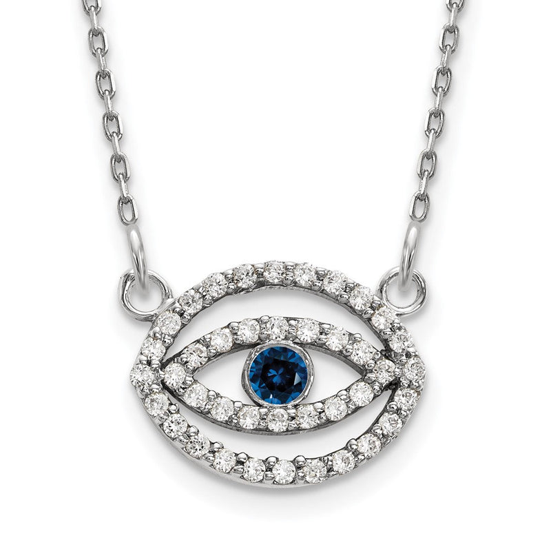 14K Weißgold Klein Echt Diamant und Saphir Heiligenschein Böse Auge Halskette