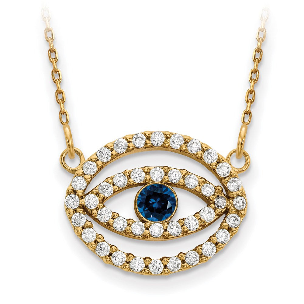 14ky Mittel Halskette Diamant und Saphir Gold Heiligenschein Böse Auge