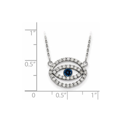 14K Weißgold Mittel Diamant und Saphir Heiligenschein Böse Auge Halskette