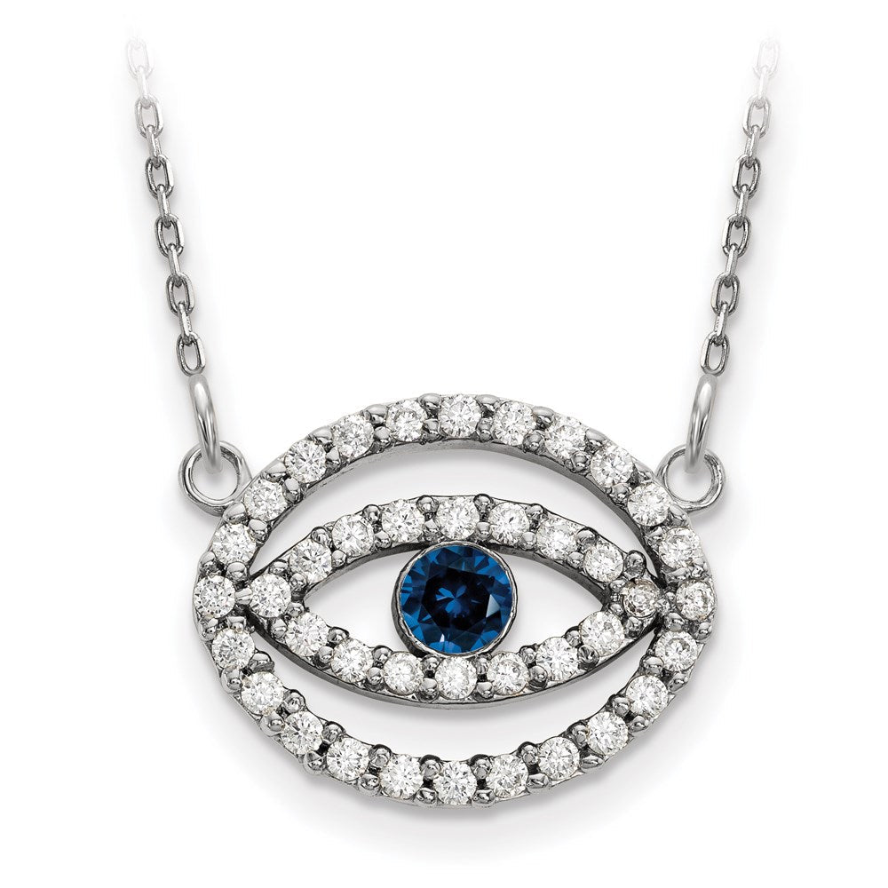14K Weißgold Mittel Diamant und Saphir Heiligenschein Böse Auge Halskette