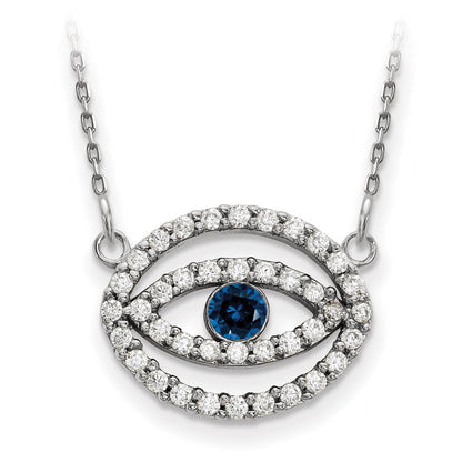 14K Weißgold Mittel Diamant und Saphir Heiligenschein Böse Auge Halskette