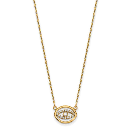 14K Gelbgold Klein Halskette Echt Diamant Gold Heiligenschein Böse Auge